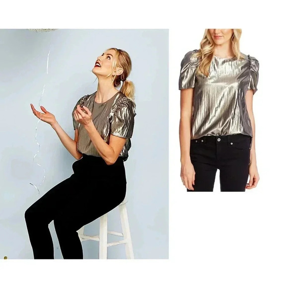 CECE Puff Sleeve Metallic Party Top NEW Size XXS - Picture 4 of 11